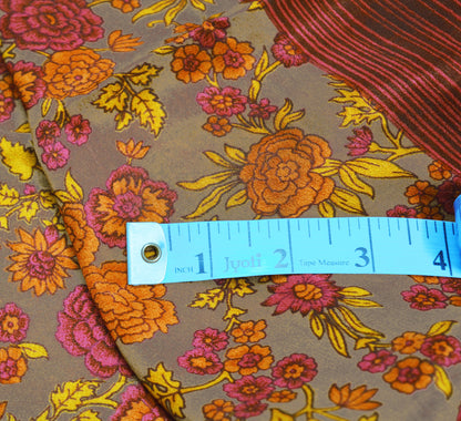 Vintage Sari Brown 100% Pure Silk Printed Saree Fabric 5yard Sewing Floral Soft Dress Designing for Crafting ,Paisley