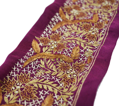 Indian Vintage Purple Sari Border Hand Embroidered Indian Craft Trim Lace Sewing Sari Ribbon Crepe Zari