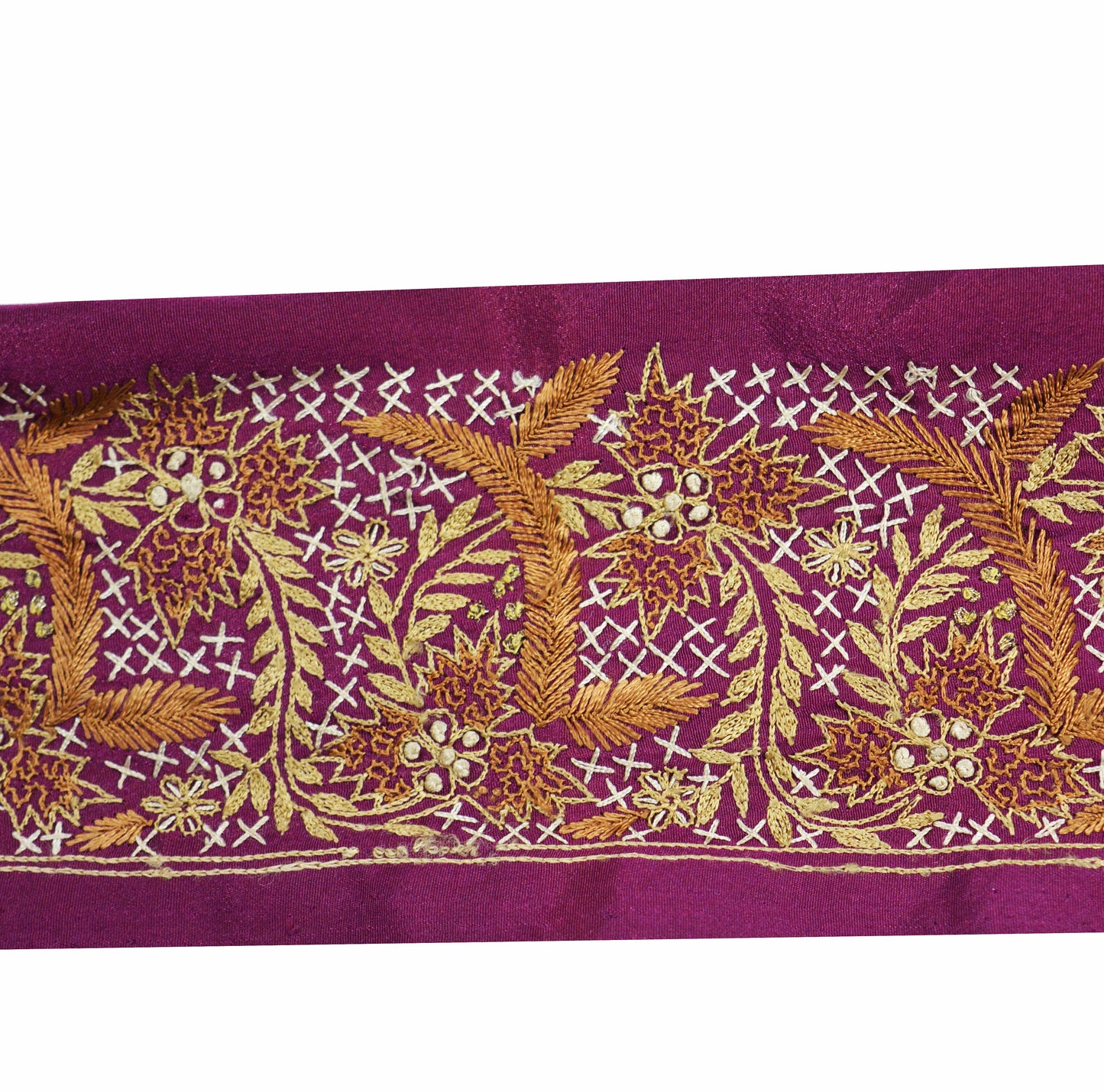 Indian Vintage Purple Sari Border Hand Embroidered Indian Craft Trim Lace Sewing Sari Ribbon Crepe Zari