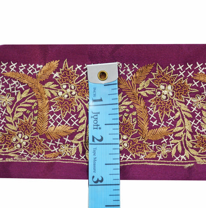 Indian Vintage Purple Sari Border Hand Embroidered Indian Craft Trim Lace Sewing Sari Ribbon Crepe Zari