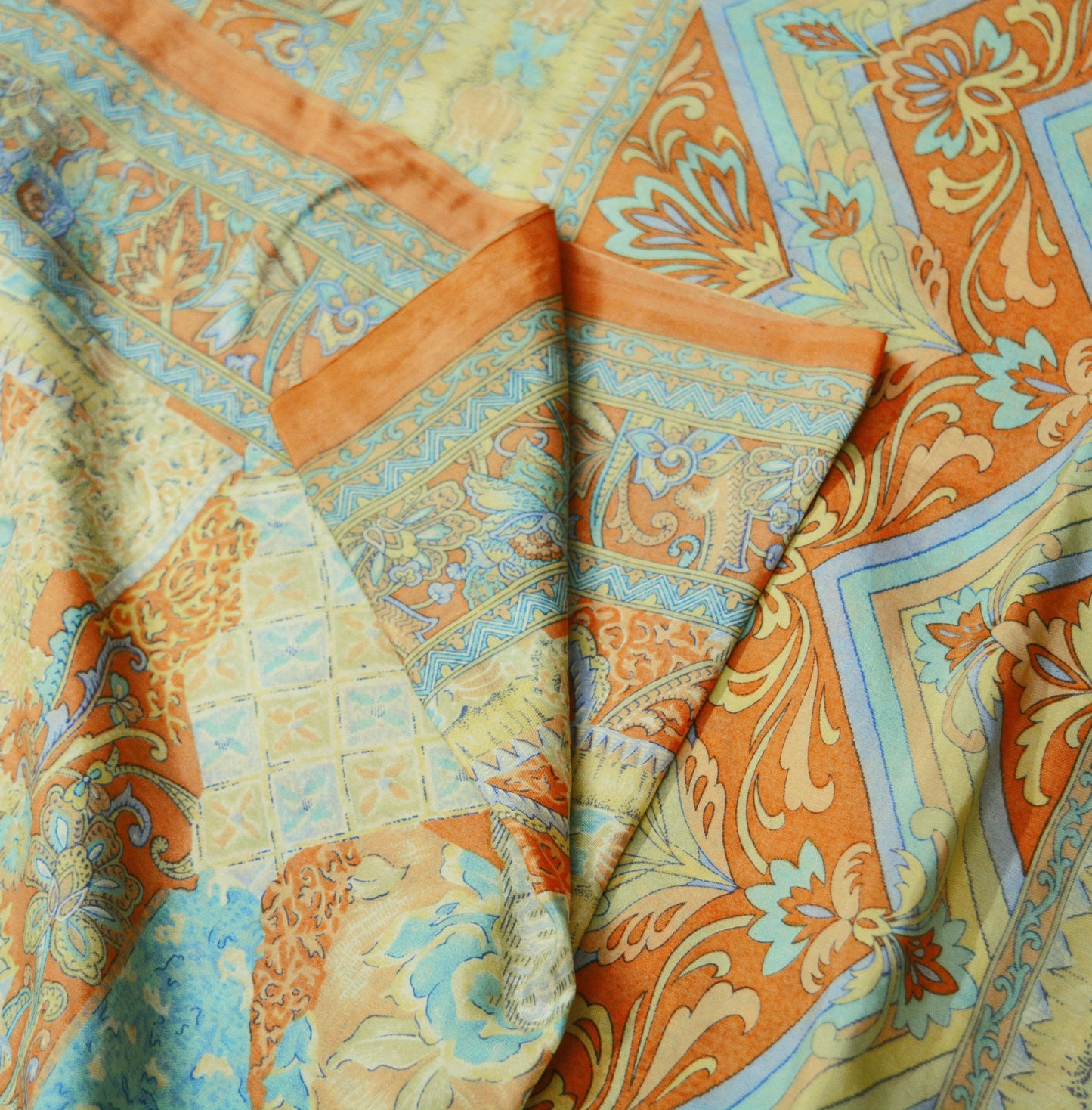 Indian Vintage Sari Peach & Cream Pure Silk Printed Saree Fabric 5yard Sewing Craft Fabric DressMaking Soft Wrap