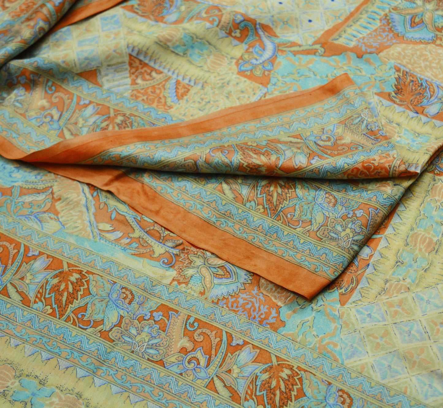 Indian Vintage Sari Peach & Cream Pure Silk Printed Saree Fabric 5yard Sewing Craft Fabric DressMaking Soft Wrap