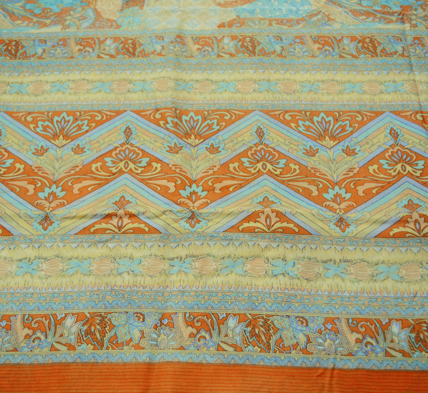 Indian Vintage Sari Peach & Cream Pure Silk Printed Saree Fabric 5yard Sewing Craft Fabric DressMaking Soft Wrap