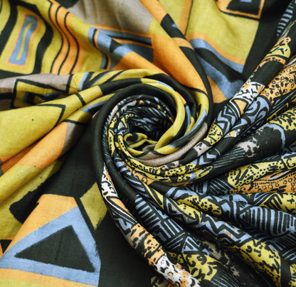 Indian Vintage Sari Black Pure Silk Printed Saree Fabric 6yard Sewing Craft Fabric DressMaking Soft Wrap