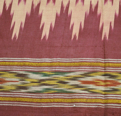 Vintage Brown & Maroon Pochampally Saree Pure Silk Hand Woven Ikat Patola Indian Sari Fabric 5Yard Craft Ethnic Zari Border