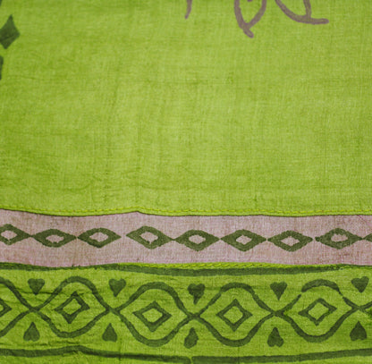 Vintage Green Pochampally Saree Pure Silk Hand Woven Ikat Patola Indian Sari Fabric 5Yard Craft Ethnic Patch Border