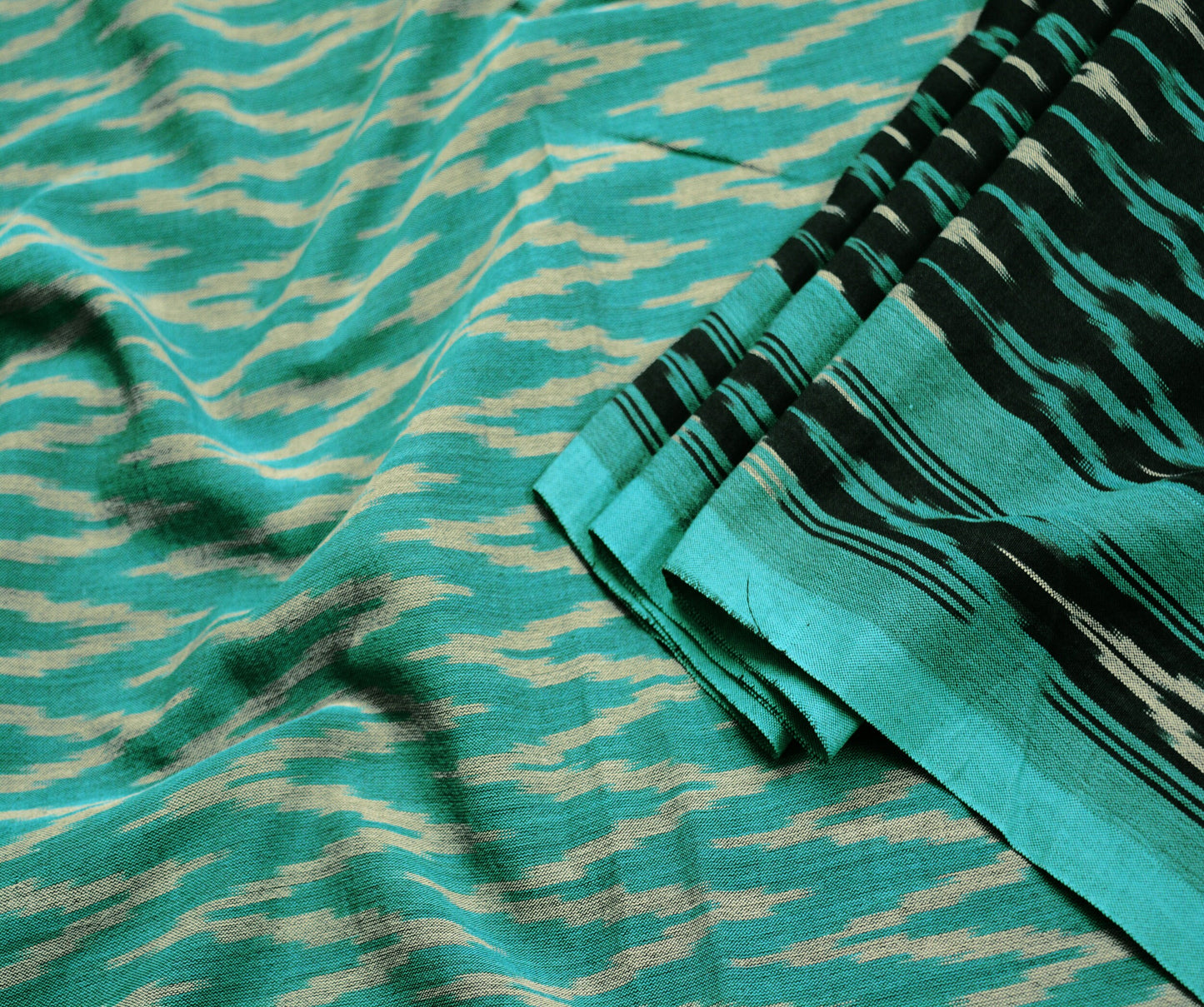 Indian Vintage Black & Blue Saree Pure Cotton Hand woven Sambalpuri Ikat Indian Sari Fabric 5Yard Ethnic