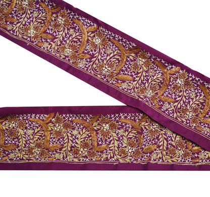 Indian Vintage Purple Sari Border Hand Embroidered Indian Craft Trim Lace Sewing Sari Ribbon Crepe Zari