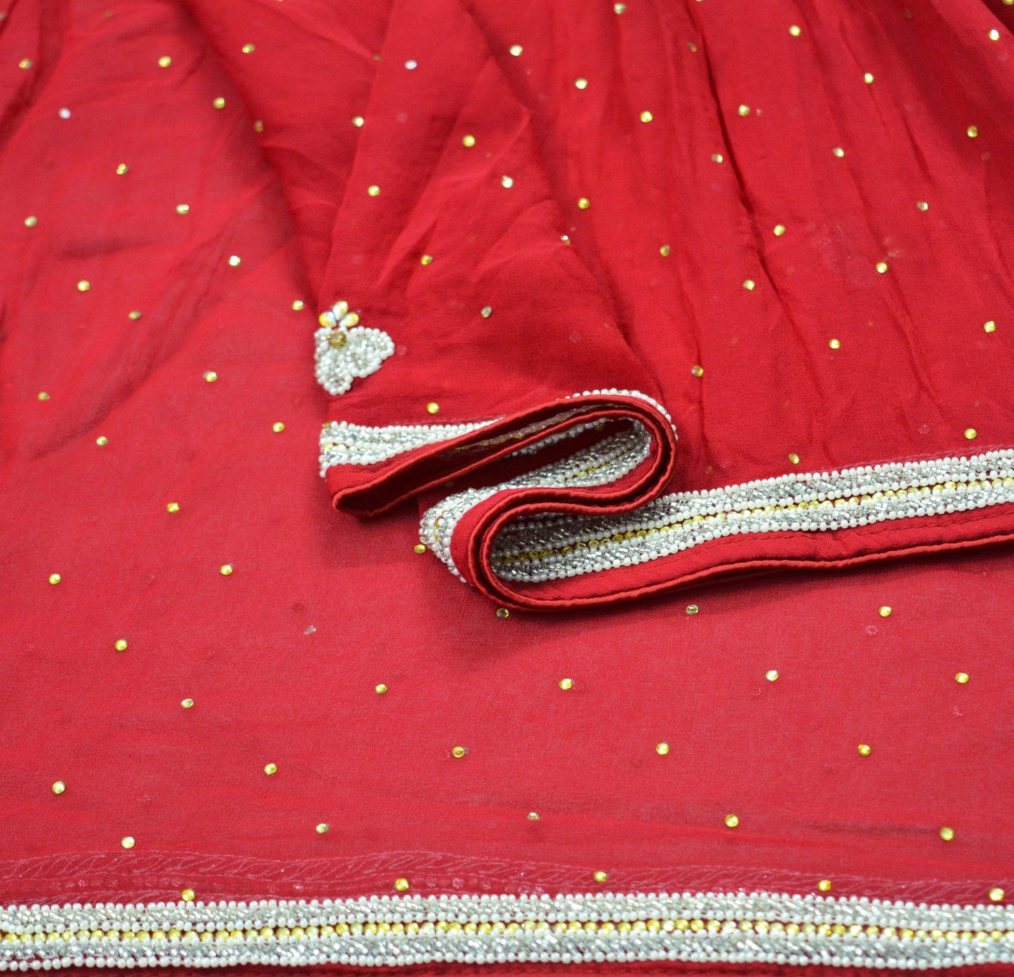 Indian Vintage Red Dupatta Pure Georgette silk Long Stole Hand Embroidered Scarves Sequins Stole Zari