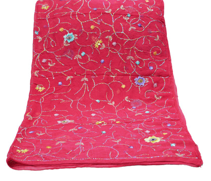 Vintage Pink Dupatta Long Stole Pure Georgette Silk Hand Embroidered Indian Scarves Veil Hijab Floral Sequins