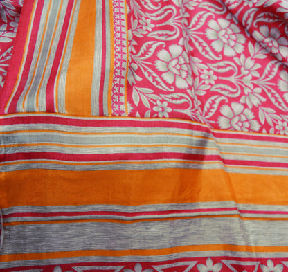Indian Vintage Sari Red Pure Silk Printed Saree Craft Fabric 5yard Sewing DressMaking  Soft Floral