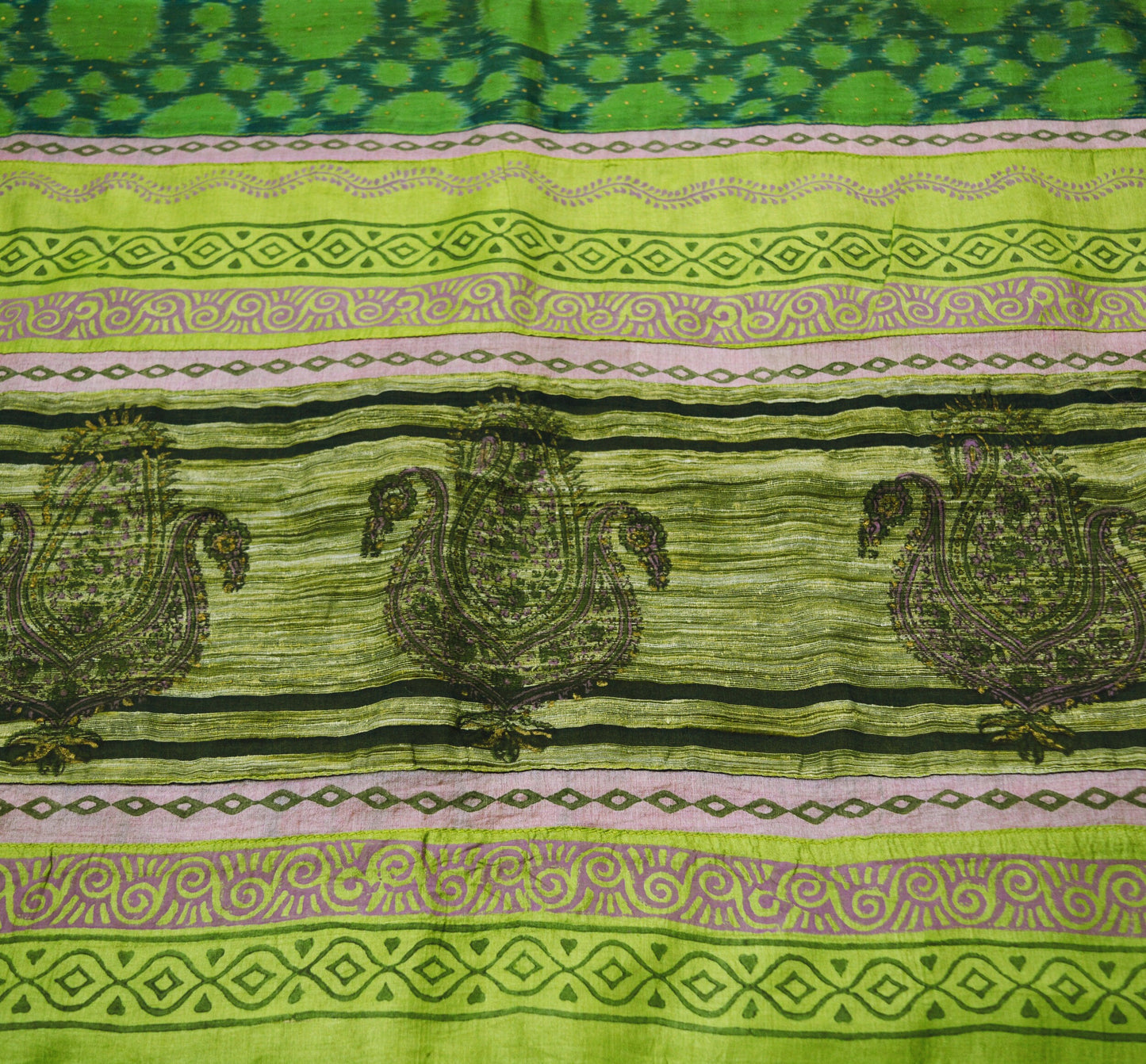 Vintage Green Pochampally Saree Pure Silk Hand Woven Ikat Patola Indian Sari Fabric 5Yard Craft Ethnic Patch Border