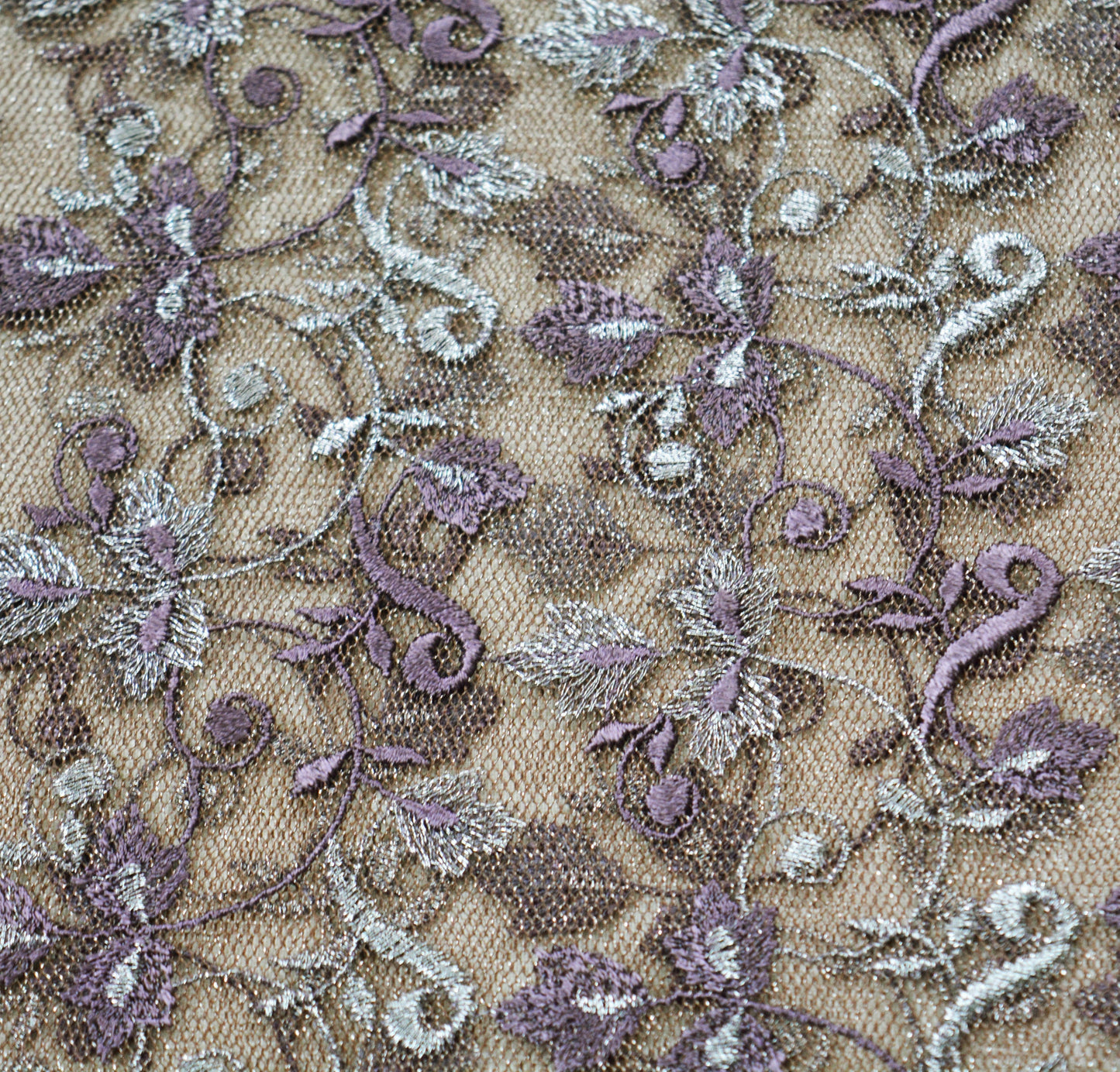 Indian Vintage Brown Saree Net/Mesh Embroidered Indian Sari Craft Fabric Floral 5Yd Zari Thread