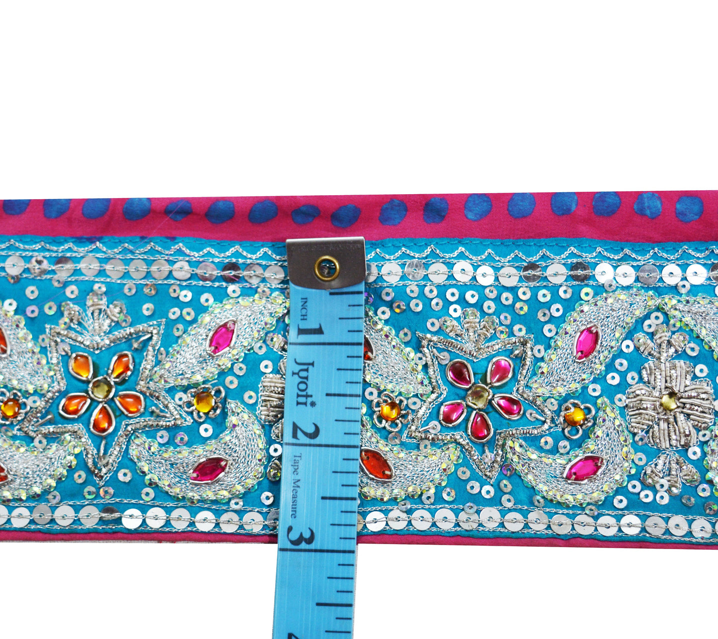 Indian Vintage Blue & Pink Sari Border Hand Embroidered Indian Craft Trim Lace Sewing Sari Ribbon Pure Crepe silk  Zardozi/Dabka Zari