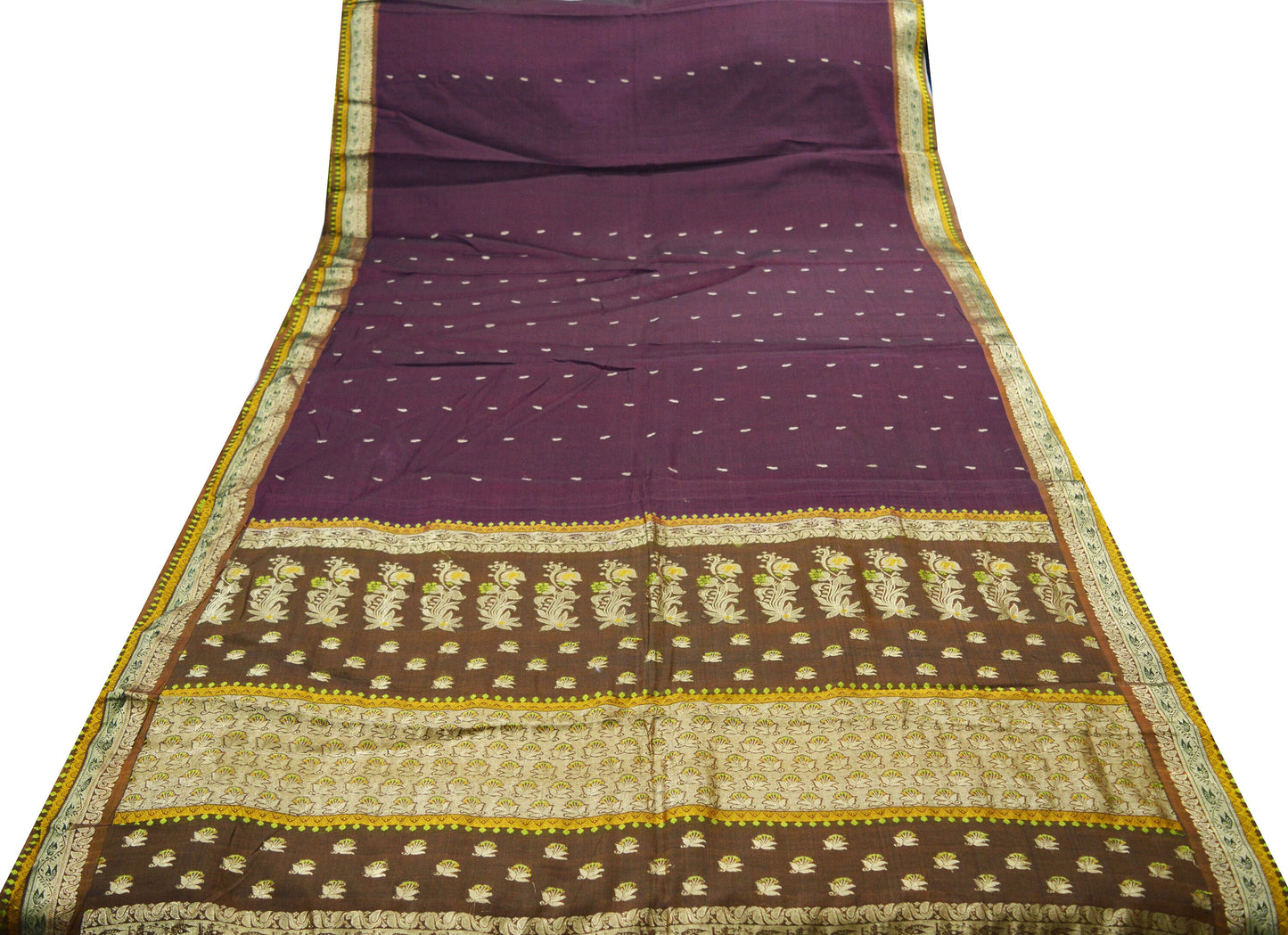 Vintage Purple Hand Woven Saree 100% Pure Silk Indian Sari Metallic Golden Zari 5Yard Floral Design