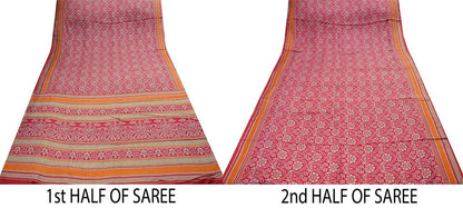 Indian Vintage Sari Red Pure Silk Printed Saree Craft Fabric 5yard Sewing DressMaking  Soft Floral