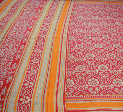 Indian Vintage Sari Red Pure Silk Printed Saree Craft Fabric 5yard Sewing DressMaking  Soft Floral