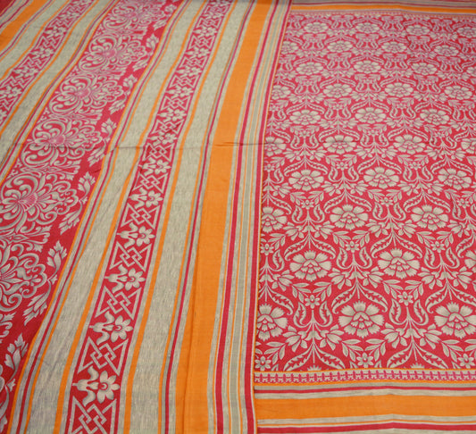 Indian Vintage Sari Red Pure Silk Printed Saree Craft Fabric 5yard Sewing DressMaking  Soft Floral