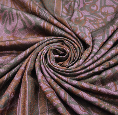 Indian Vintage Sari Dusty Purple Pure Silk Printed Saree Fabric 5yd Sewing Craft DressMaking  Soft Paisley Design