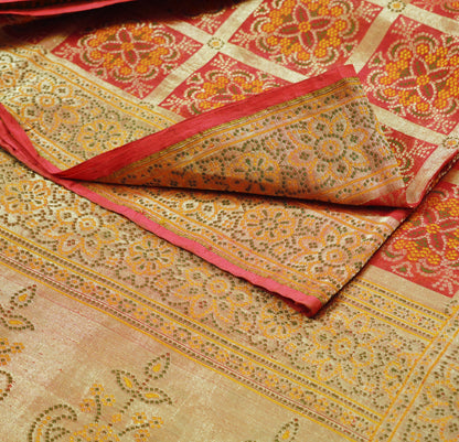 Antique Vintage Sari Red Heavy Wedding  Pure Silk Hand Woven Saree  Zari 5Yard Craft Fabric FREE EXPEDITED