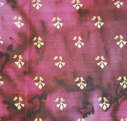 Vintage Sari Maroon & Purple Pure Silk Printed Saree Fabric 6yd Sewing Craft Zari Indian Sari Soft