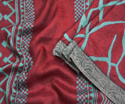 Vintage Maroon Saree Woven Printed Pure Woolen Indian Sari Fabric 5Yard Indian Sari Soft Floral Warm