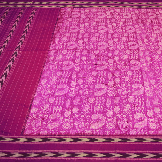 Indian Vintage Purple Saree Pure Silk Hand Block Print Pochampally Hand Woven Ikat Patola Indian Sari Fabric 5Yard Craft Ethnic Premium