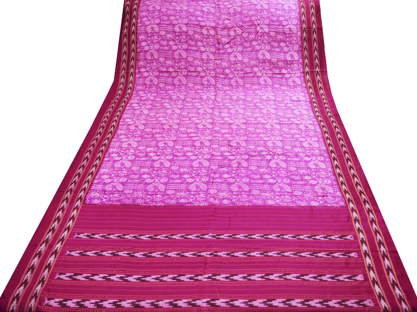 Indian Vintage Purple Saree Pure Silk Hand Block Print Pochampally Hand Woven Ikat Patola Indian Sari Fabric 5Yard Craft Ethnic Premium