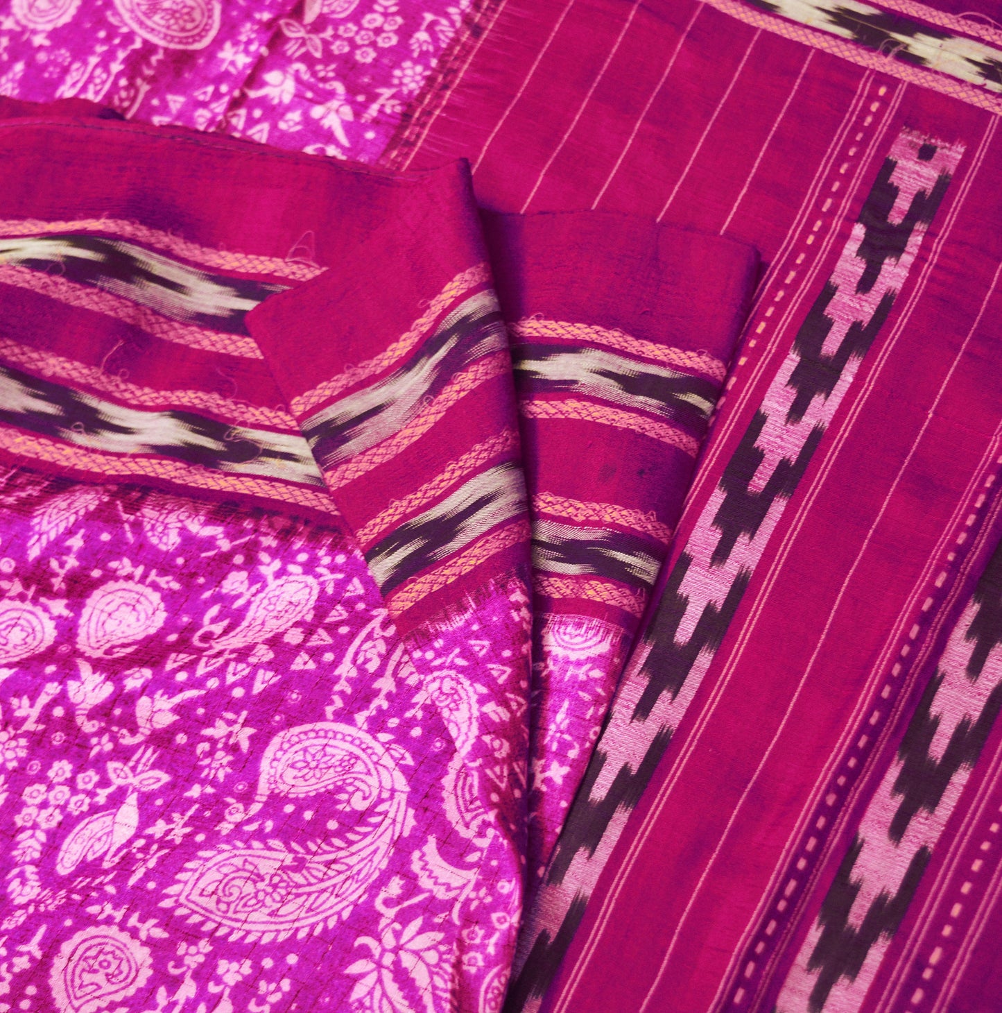 Indian Vintage Purple Saree Pure Silk Hand Block Print Pochampally Hand Woven Ikat Patola Indian Sari Fabric 5Yard Craft Ethnic Premium