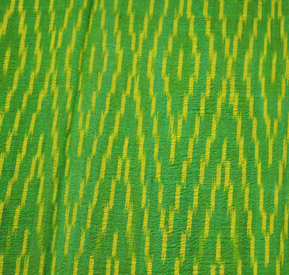 Vintage Green & Yellow Saree Pure Silk Pochampally Hand Woven Ikat Indian Sari Craft Fabric 5Yard Ethnic GoldenZari Border