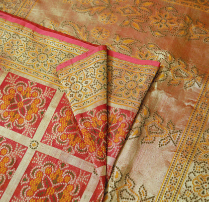 Antique Vintage Sari Red Heavy Wedding  Pure Silk Hand Woven Saree  Zari 5Yard Craft Fabric FREE EXPEDITED