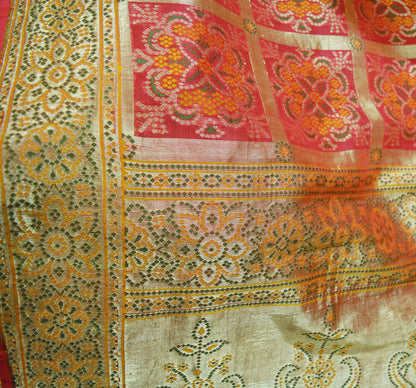 Antique Vintage Sari Red Heavy Wedding  Pure Silk Hand Woven Saree  Zari 5Yard Craft Fabric FREE EXPEDITED