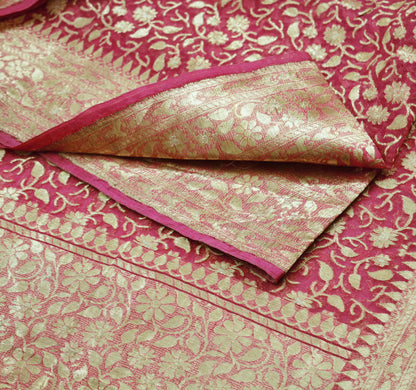 Vintage Pink Heavy Sari Wedding  Pure Organza Silk Hand Woven Banarasi Brocade Saree Zari 5Yard  Indian Sari