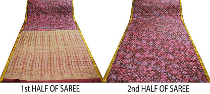 Vintage Sari Maroon & Purple Pure Silk Printed Saree Fabric 6yd Sewing Craft Zari Indian Sari Soft