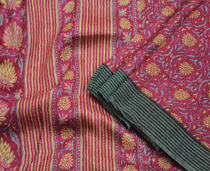 Vintage Pink Heavy Saree Pure Woolen Woven Printed Indian Sari Fabric 5Yard Indian Sari Soft Floral Warm