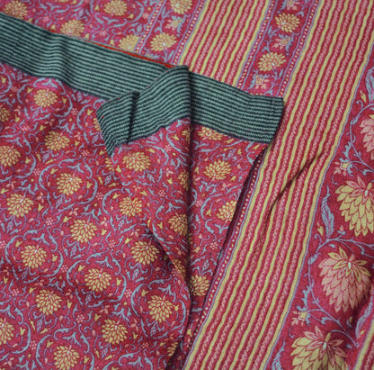 Vintage Pink Heavy Saree Pure Woolen Woven Printed Indian Sari Fabric 5Yard Indian Sari Soft Floral Warm