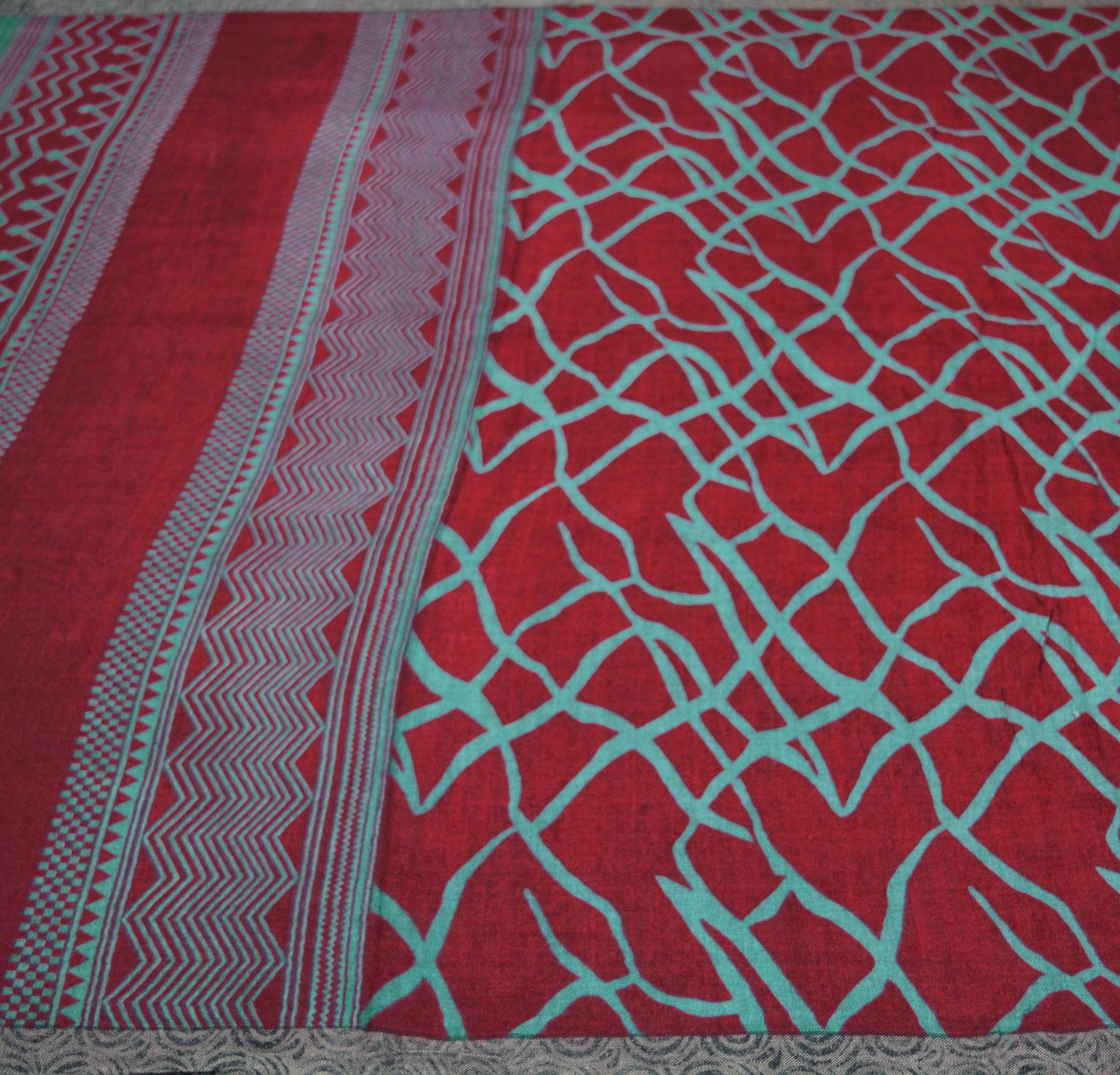 Vintage Maroon Saree Woven Printed Pure Woolen Indian Sari Fabric 5Yard Indian Sari Soft Floral Warm