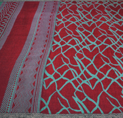Vintage Maroon Saree Woven Printed Pure Woolen Indian Sari Fabric 5Yard Indian Sari Soft Floral Warm