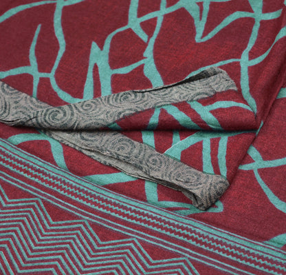 Vintage Maroon Saree Woven Printed Pure Woolen Indian Sari Fabric 5Yard Indian Sari Soft Floral Warm
