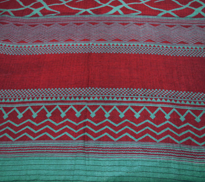 Vintage Maroon Saree Woven Printed Pure Woolen Indian Sari Fabric 5Yard Indian Sari Soft Floral Warm