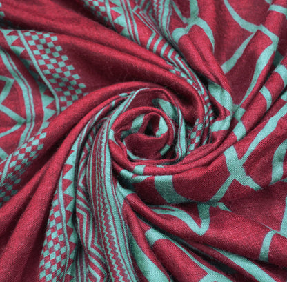 Vintage Maroon Saree Woven Printed Pure Woolen Indian Sari Fabric 5Yard Indian Sari Soft Floral Warm
