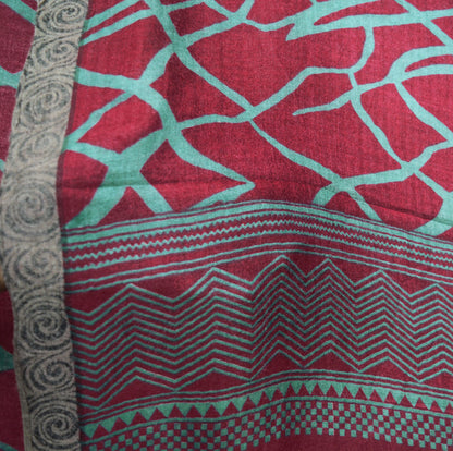 Vintage Maroon Saree Woven Printed Pure Woolen Indian Sari Fabric 5Yard Indian Sari Soft Floral Warm