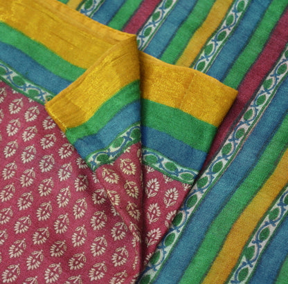 Vintage Maroon Heavy Saree Woven Printed 100% Pure Woolen Indian Sari Fabric 5Yard Indian Sari Soft Floral