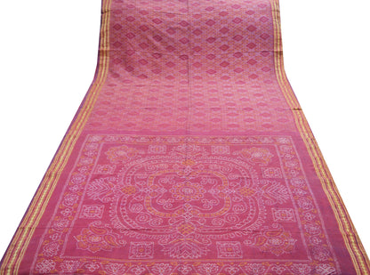 Indian Vintage Maroon Pure Silk Hand Woven Ikat Saree Indian Sari Craft Fabric 5Yard Zari Ethnic Premium Saree