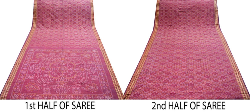 Indian Vintage Maroon Pure Silk Hand Woven Ikat Saree Indian Sari Craft Fabric 5Yard Zari Ethnic Premium Saree