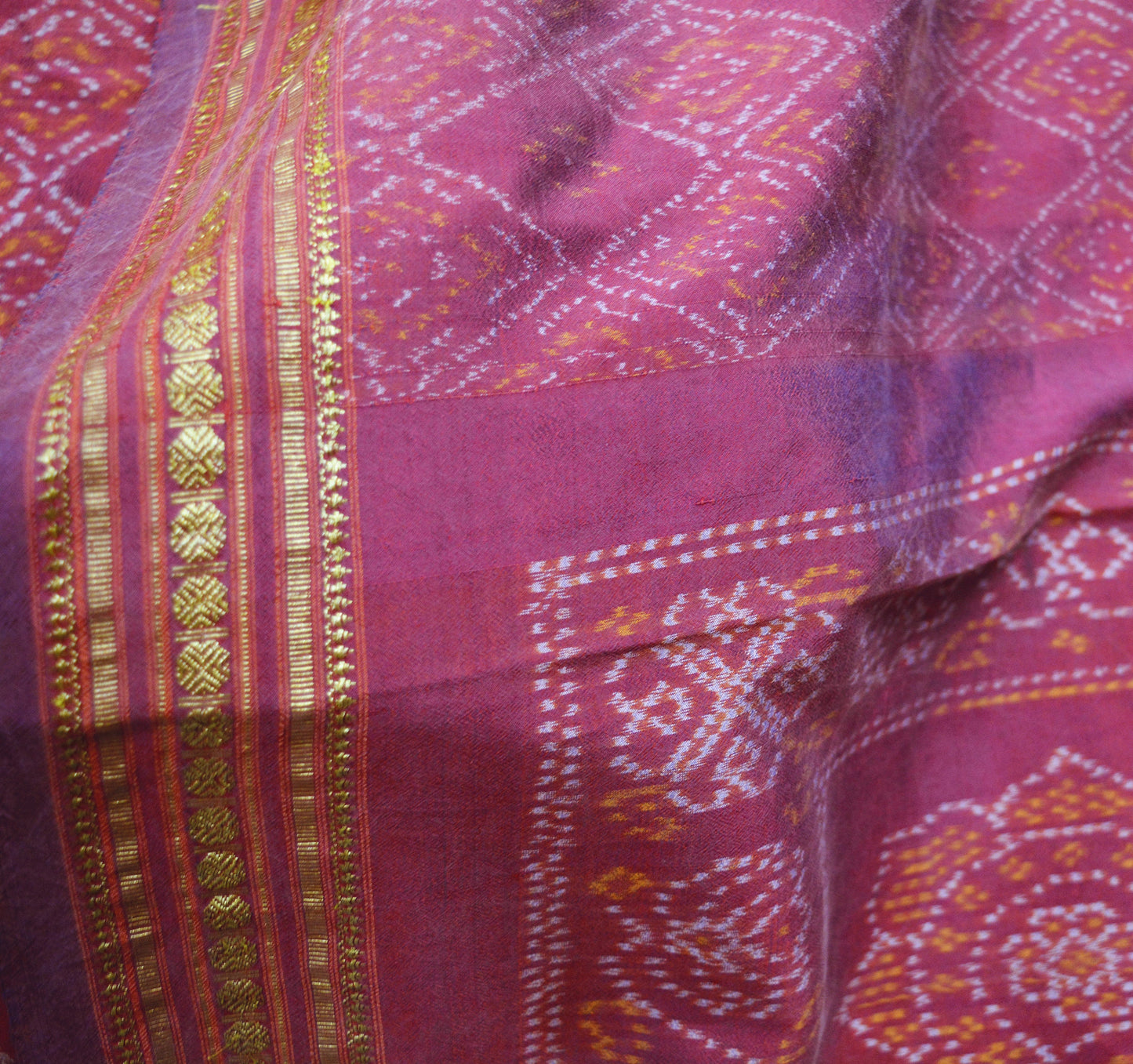 Indian Vintage Maroon Pure Silk Hand Woven Ikat Saree Indian Sari Craft Fabric 5Yard Zari Ethnic Premium Saree