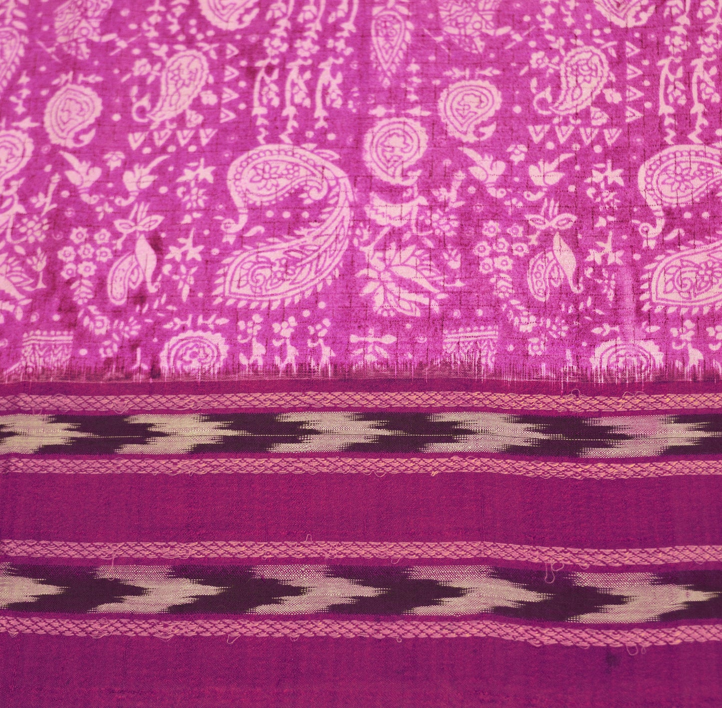 Indian Vintage Purple Saree Pure Silk Hand Block Print Pochampally Hand Woven Ikat Patola Indian Sari Fabric 5Yard Craft Ethnic Premium