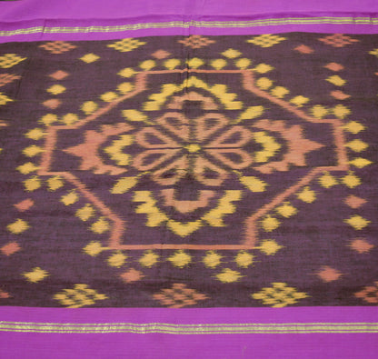 Indian Vintage Purple Hand woven Sambalpuri Ikat sari Saree Blend Cotton Indian Sari Fabric 5Yard Craft Ethnic Zari Border