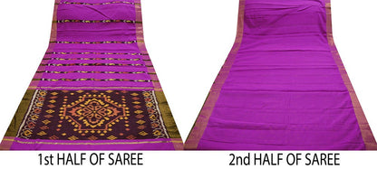 Indian Vintage Purple Hand woven Sambalpuri Ikat sari Saree Blend Cotton Indian Sari Fabric 5Yard Craft Ethnic Zari Border
