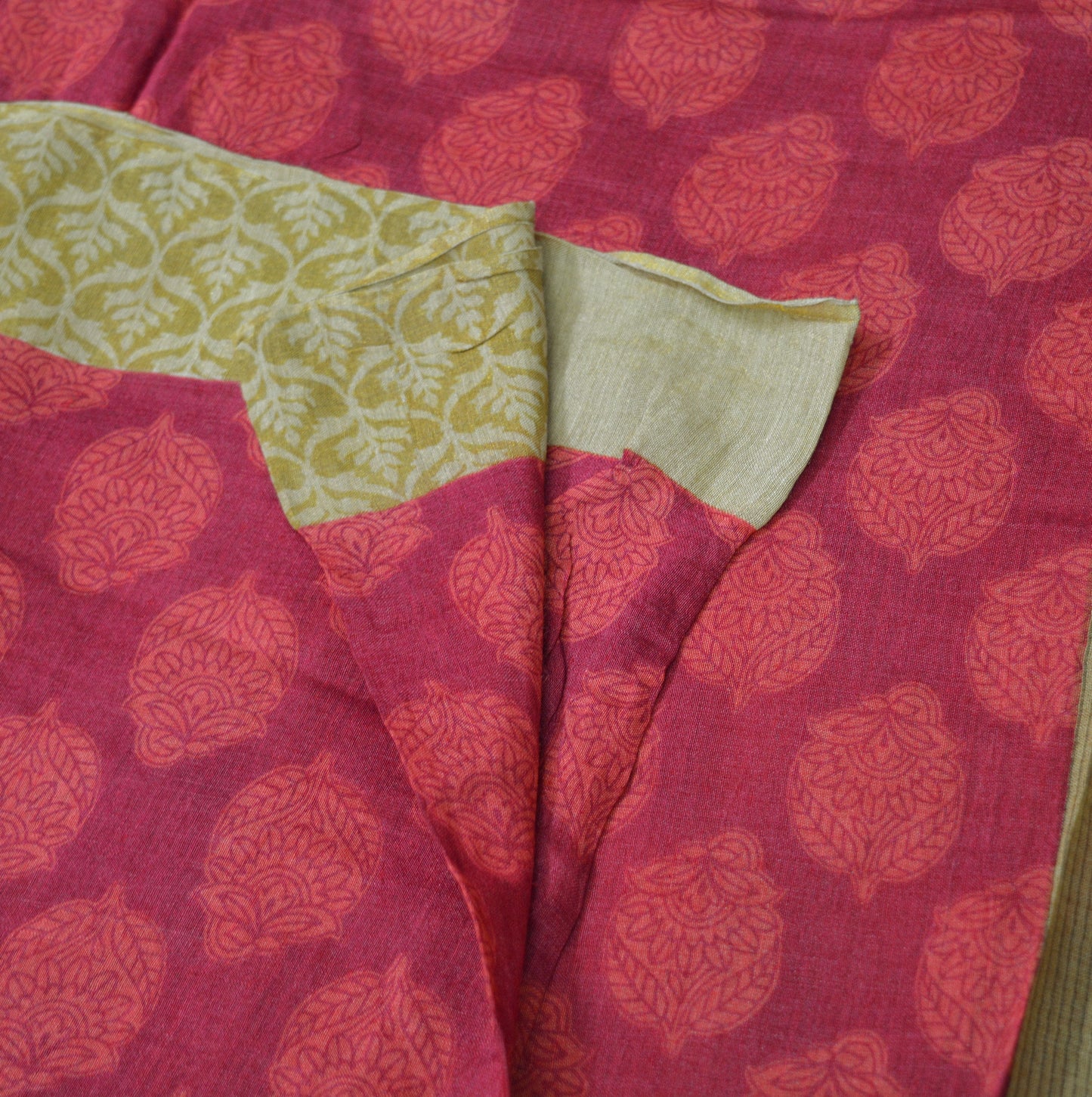Indian Vintage Sari Pink & Peach Pure Tussar Silk Printed Saree Fabric 5yard Sewing Craft Fabric DressMaking Wrap